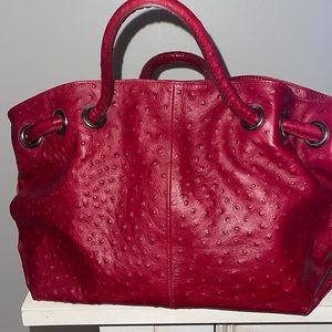 Red ostrich leather Furla handbag
